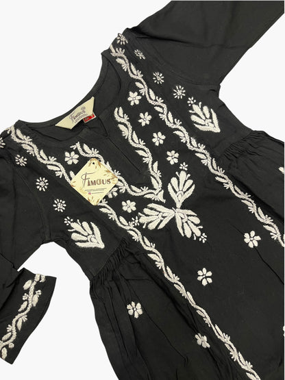 Little Jasmin - Black Chikankari Side Pleated Kidswear Set