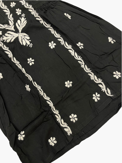 Little Jasmin - Black Chikankari Side Pleated Kidswear Set