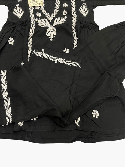 Little Jasmin - Black Chikankari Side Pleated Kidswear Set