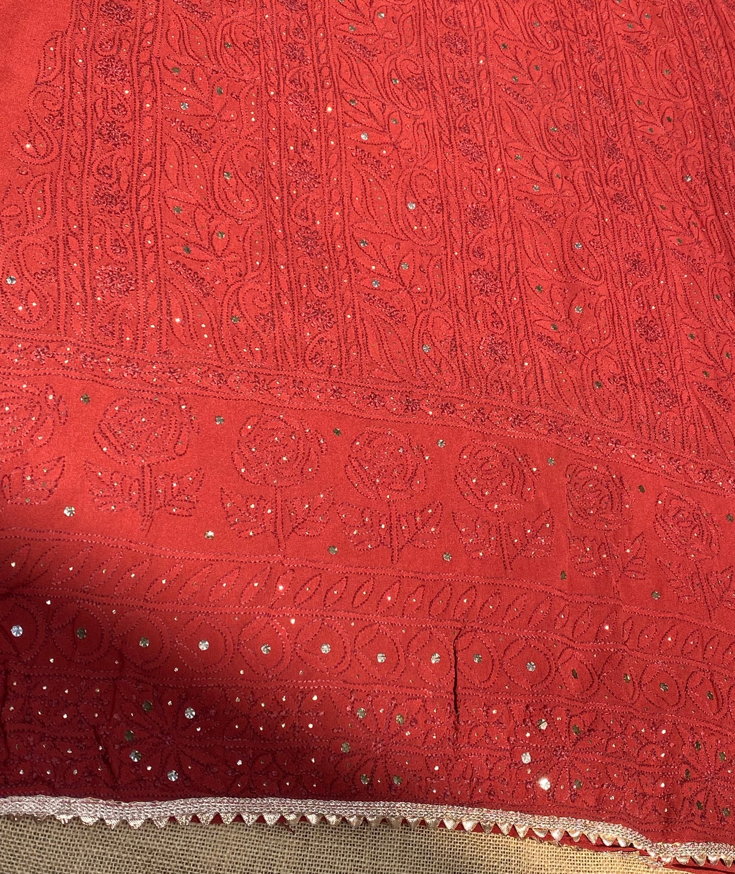 Noor-e-Surkh – Pure Georgette Chikankari Unstitched Kurta & Dupatta Set