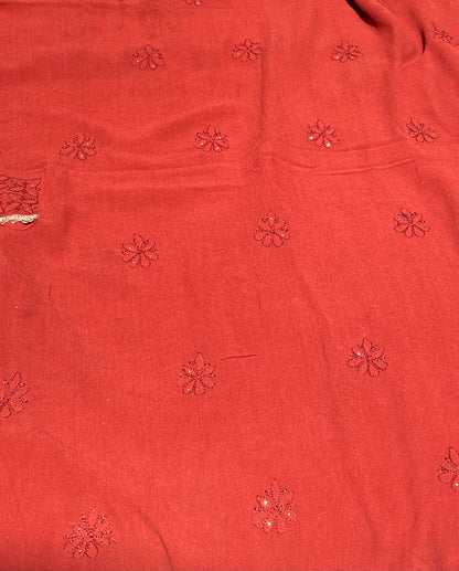 Noor-e-Surkh – Pure Georgette Chikankari Unstitched Kurta & Dupatta Set - Famous Chikankari