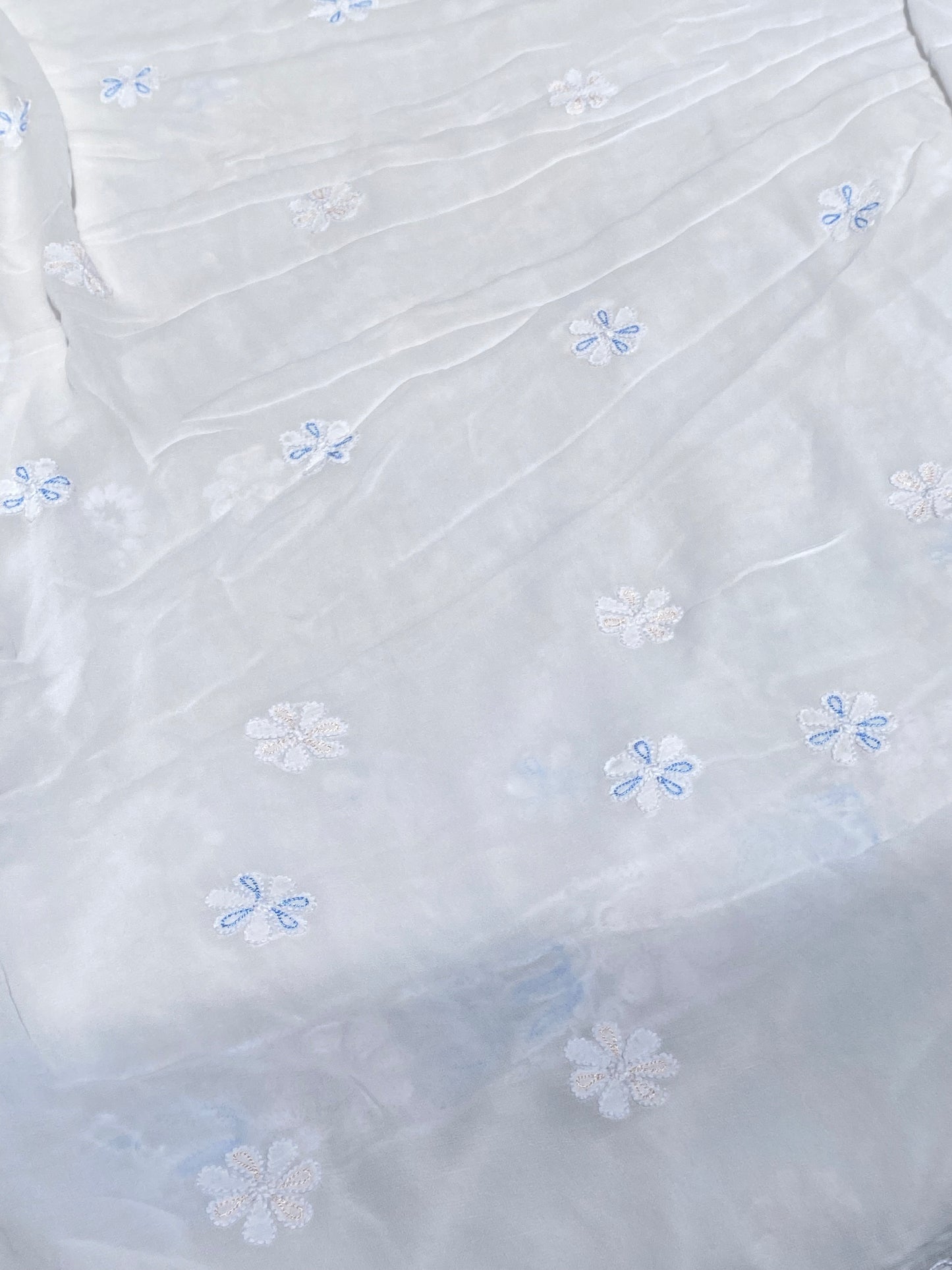 White Chikankari Jaalwork Viscose Unstitched Dress