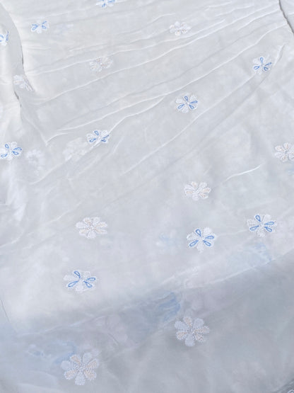 White Chikankari Jaalwork Viscose Unstitched Dress - Famous Chikankari