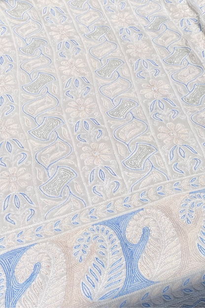 White Chikankari Jaalwork Viscose Unstitched Dress - Famous Chikankari