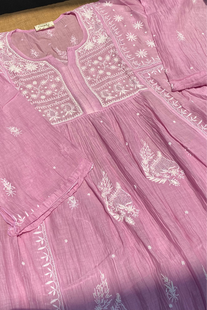 Rahat Pale Mauve Chikankari Semi-Stitched Gown With Dupatta - Famous Chikankari