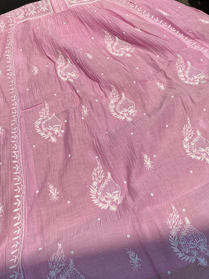 Rahat Pale Mauve Chikankari Semi-Stitched Gown With Dupatta - Famous Chikankari