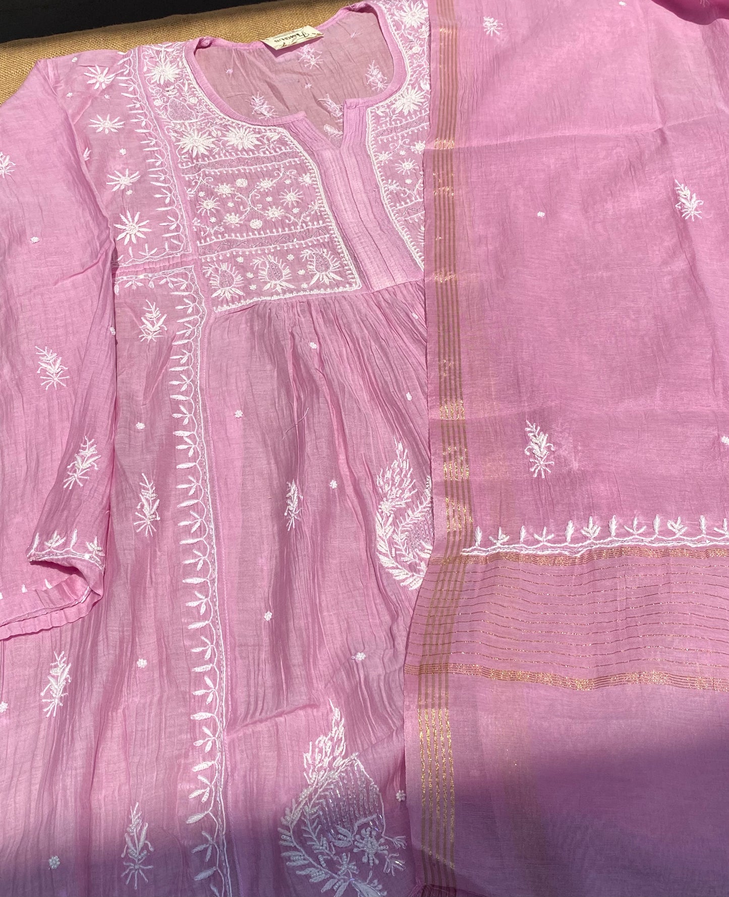 Rahat Pale Mauve Chikankari Semi-Stitched Gown With Dupatta