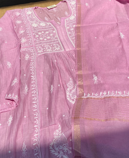 Rahat Pale Mauve Chikankari Semi-Stitched Gown With Dupatta - Famous Chikankari
