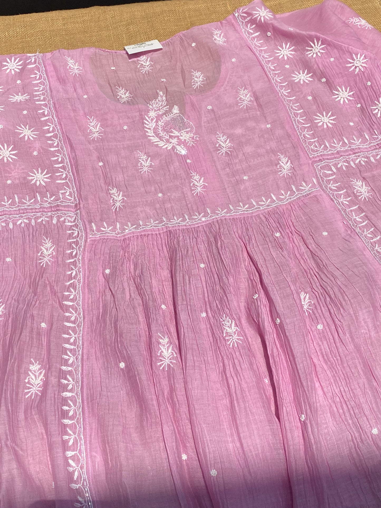 Rahat Pale Mauve Chikankari Semi-Stitched Gown With Dupatta