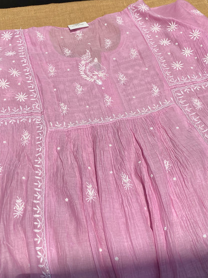 Rahat Pale Mauve Chikankari Semi-Stitched Gown With Dupatta - Famous Chikankari