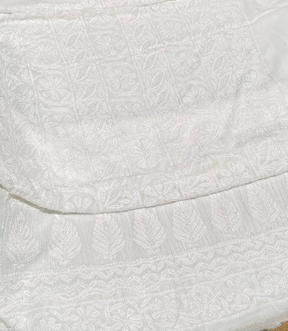 Roshan-e-Noor White Chikankari Unstitched Set - Famous Chikankari