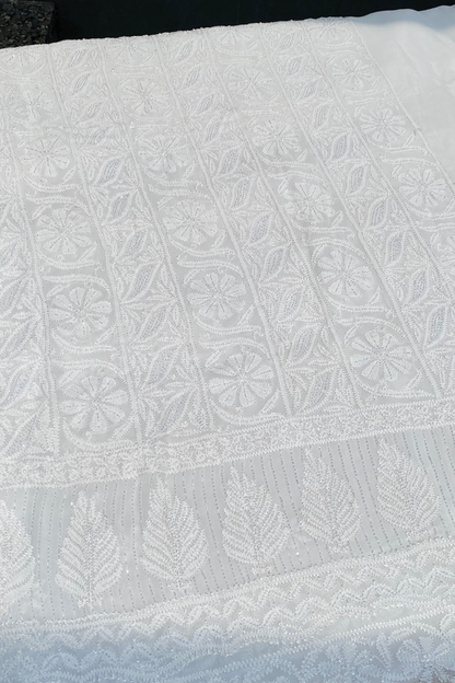 Roshan-e-Noor White Chikankari Unstitched Set - Famous Chikankari
