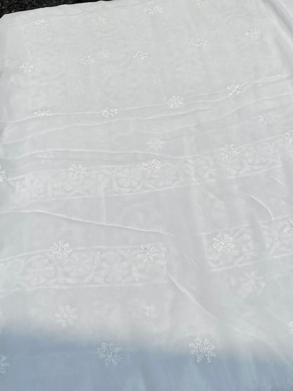 Roshan-e-Noor White Chikankari Unstitched Set - Famous Chikankari