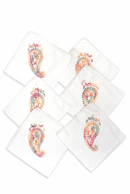 Kairi Nazakat – Handcrafted Chikankari Mul Cotton Napkins | Set of 6