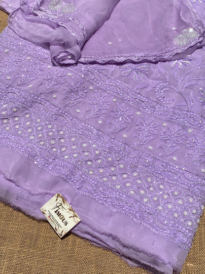 Lilac Chikankari Pure Viscose Unstiched Kurta Dupatta - Famous Chikankari