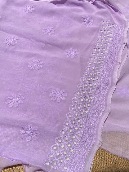 Lilac Chikankari Pure Viscose Unstiched Kurta Dupatta - Famous Chikankari