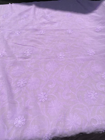Lilac Chikankari Pure Viscose Unstiched Kurta Dupatta - Famous Chikankari