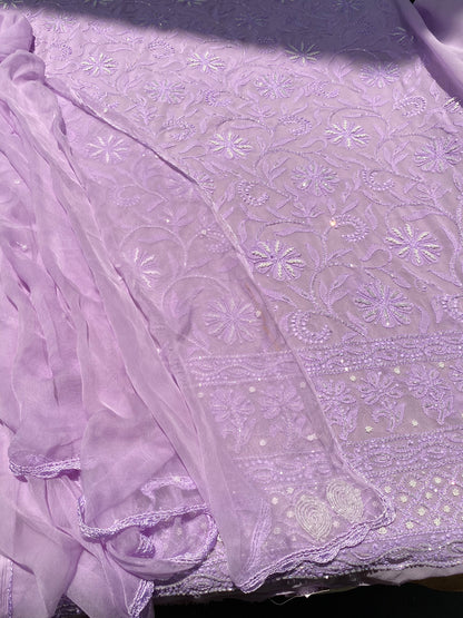 Lilac Chikankari Pure Viscose Unstiched Kurta Dupatta - Famous Chikankari