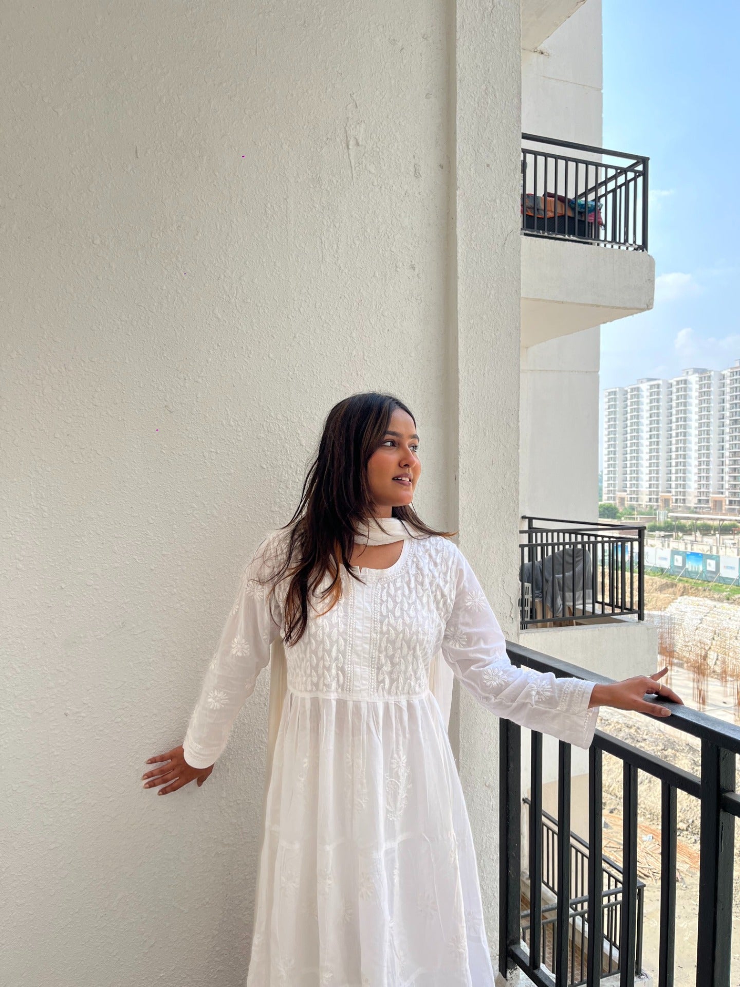 White Chikankari Mulmul Three Layer Frock
