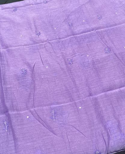 Purple Mul Chanderi Chikankari Unstitched Dress - Famous Chikankari
