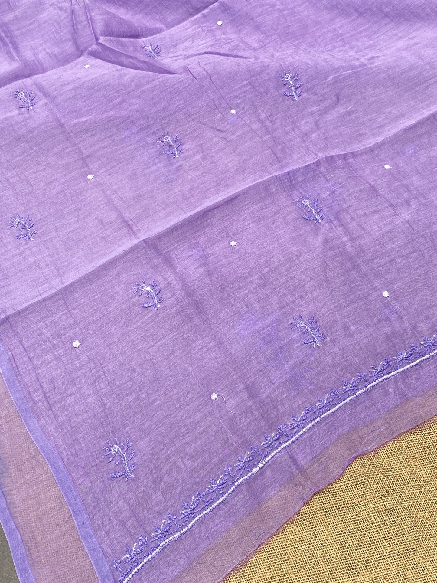 Purple Mul Chanderi Chikankari Unstitched Dress