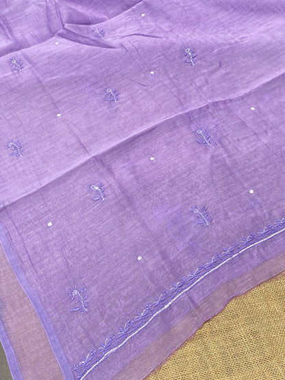 Purple Mul Chanderi Chikankari Unstitched Dress - Famous Chikankari