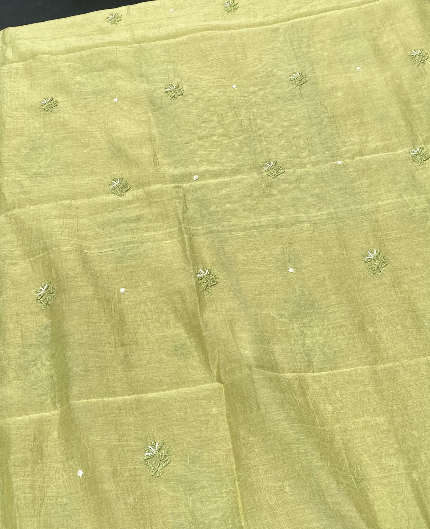 Mehndi Green Mul Chanderi Chikankari Unstitched Dress