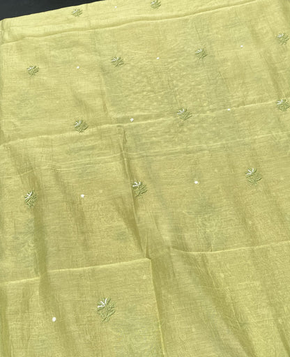 Mehndi Green Mul Chanderi Chikankari Unstitched Dress - Famous Chikankari