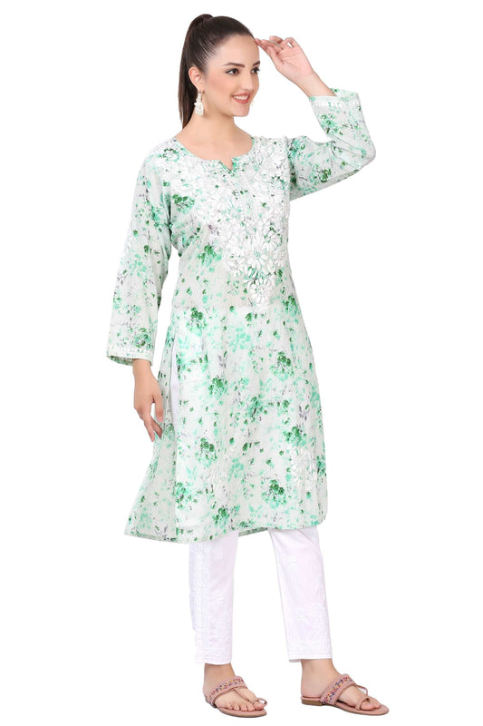 Chikankari Mulmul Print Kurti