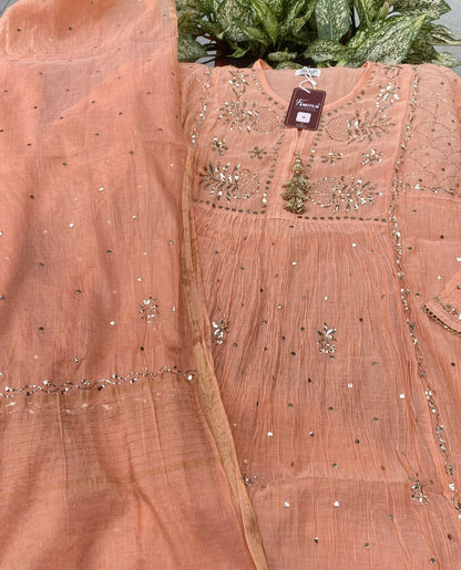 Roohani Pitta Work Handcrafted Gown Sets with Tussels - Semi Stitched