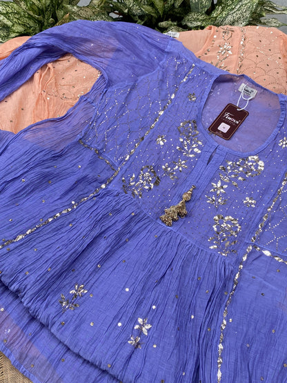 Roohani Pitta Work Handcrafted Gown Sets with Tussels - Semi Stitched