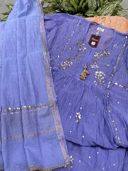 Roohani Pitta Work Handcrafted Gown Sets with Tussels - Semi Stitched