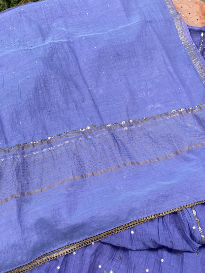 Roohani Pitta Work Handcrafted Gown Sets with Tussels - Semi Stitched