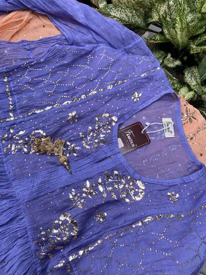 Roohani Pitta Work Handcrafted Gown Sets with Tussels - Semi Stitched