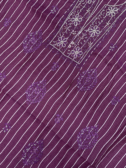Zunaira Wine Chikankari Unstitched Kurta Dupatta