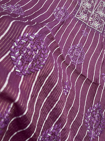Zunaira Wine Chikankari Unstitched Kurta Dupatta