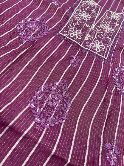 Zunaira Wine Chikankari Unstitched Kurta Dupatta