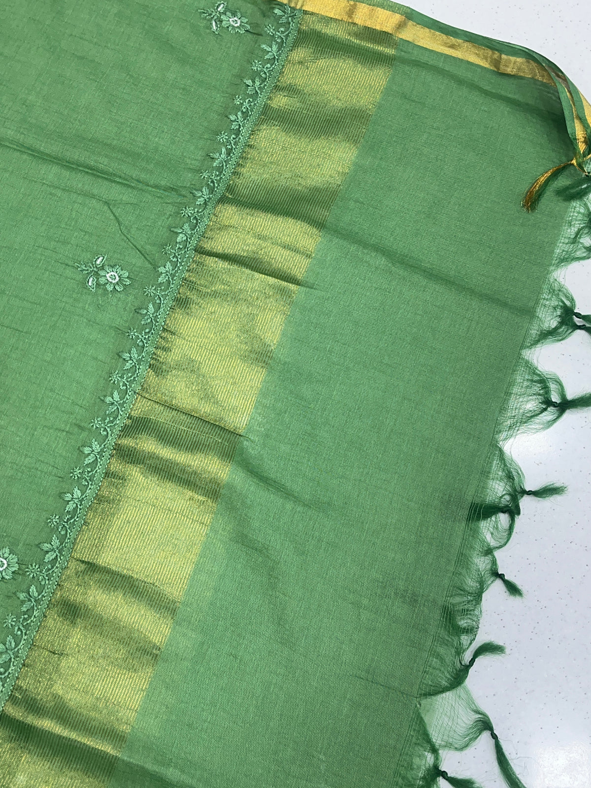 Zunaira Bottle Green Chikankari Unstitched Kurta Dupatta