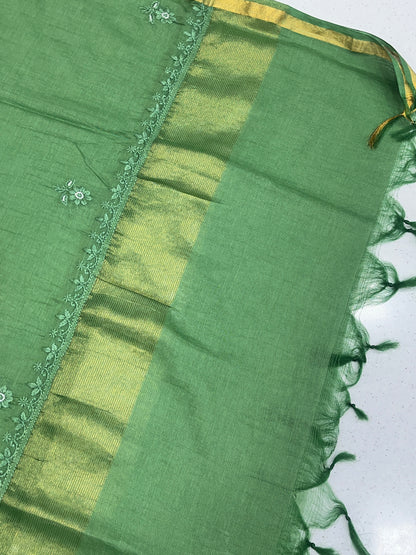 Zunaira Bottle Green Chikankari Unstitched Kurta Dupatta