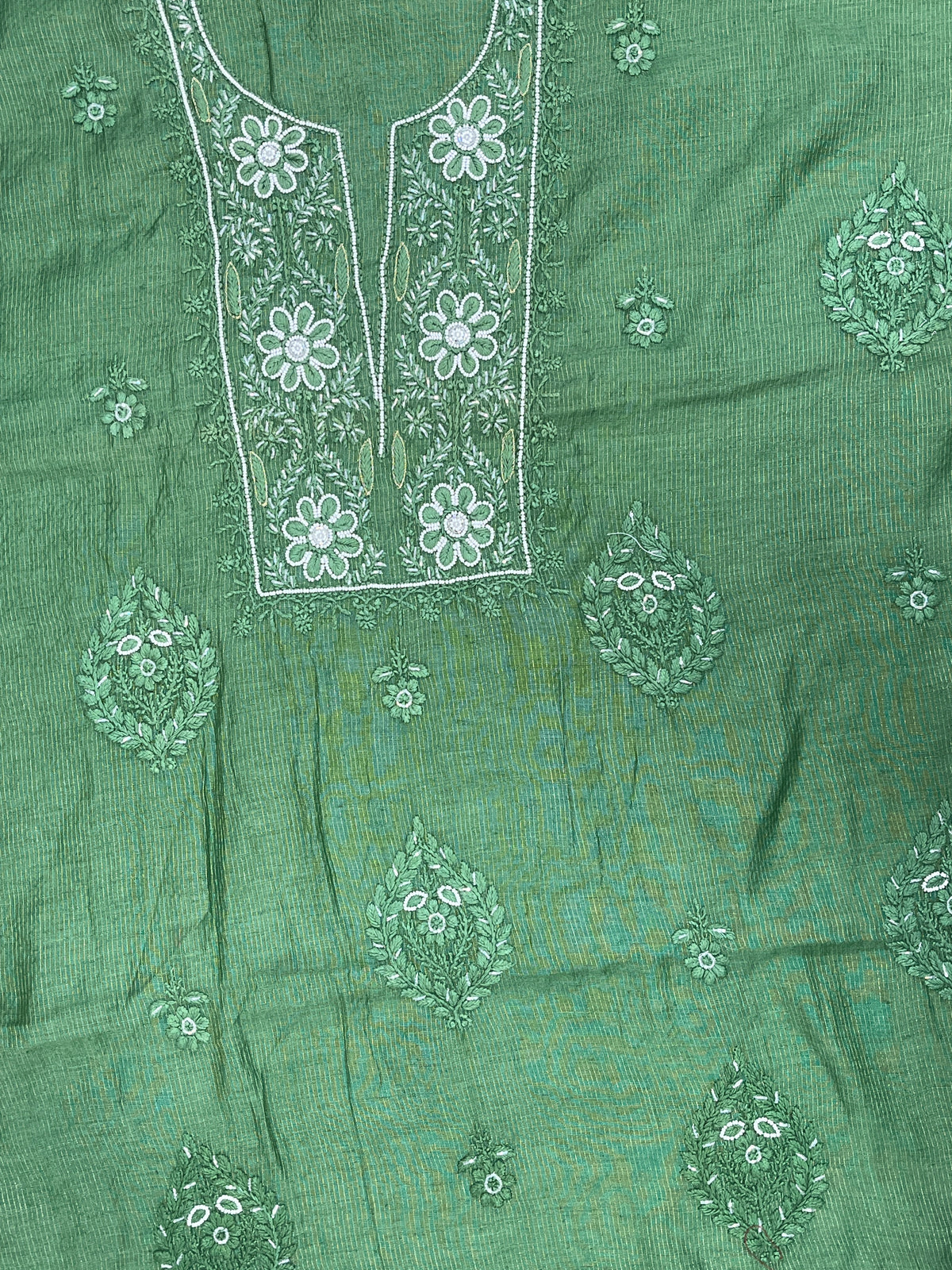 Zunaira Bottle Green Chikankari Unstitched Kurta Dupatta