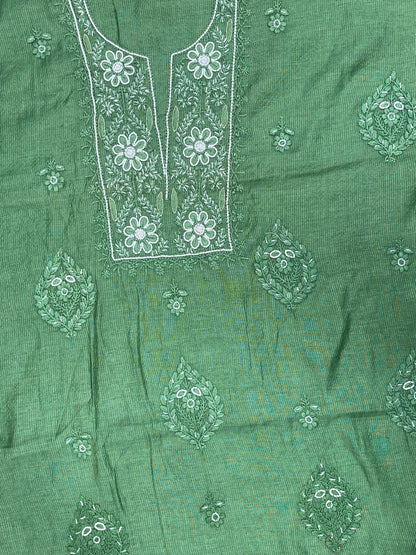 Zunaira Bottle Green Chikankari Unstitched Kurta Dupatta