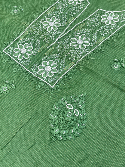 Zunaira Bottle Green Chikankari Unstitched Kurta Dupatta