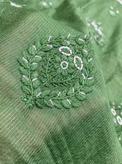 Zunaira Bottle Green Chikankari Unstitched Kurta Dupatta