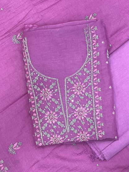 Noor-e-Mulmul Lilac Chikankari Unstiched Set