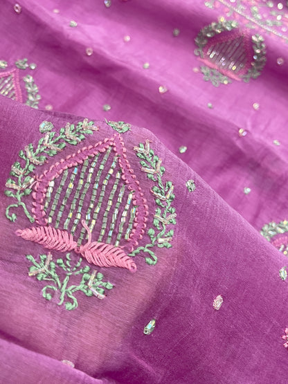 Noor-e-Mulmul Lilac Chikankari Unstiched Set