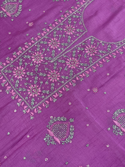 Noor-e-Mulmul Lilac Chikankari Unstiched Set