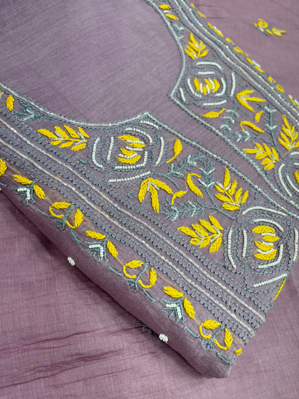 Noor-e-Mulmul | Dusty Mauve Mul Chanderi Chikankari Unstitched Suit