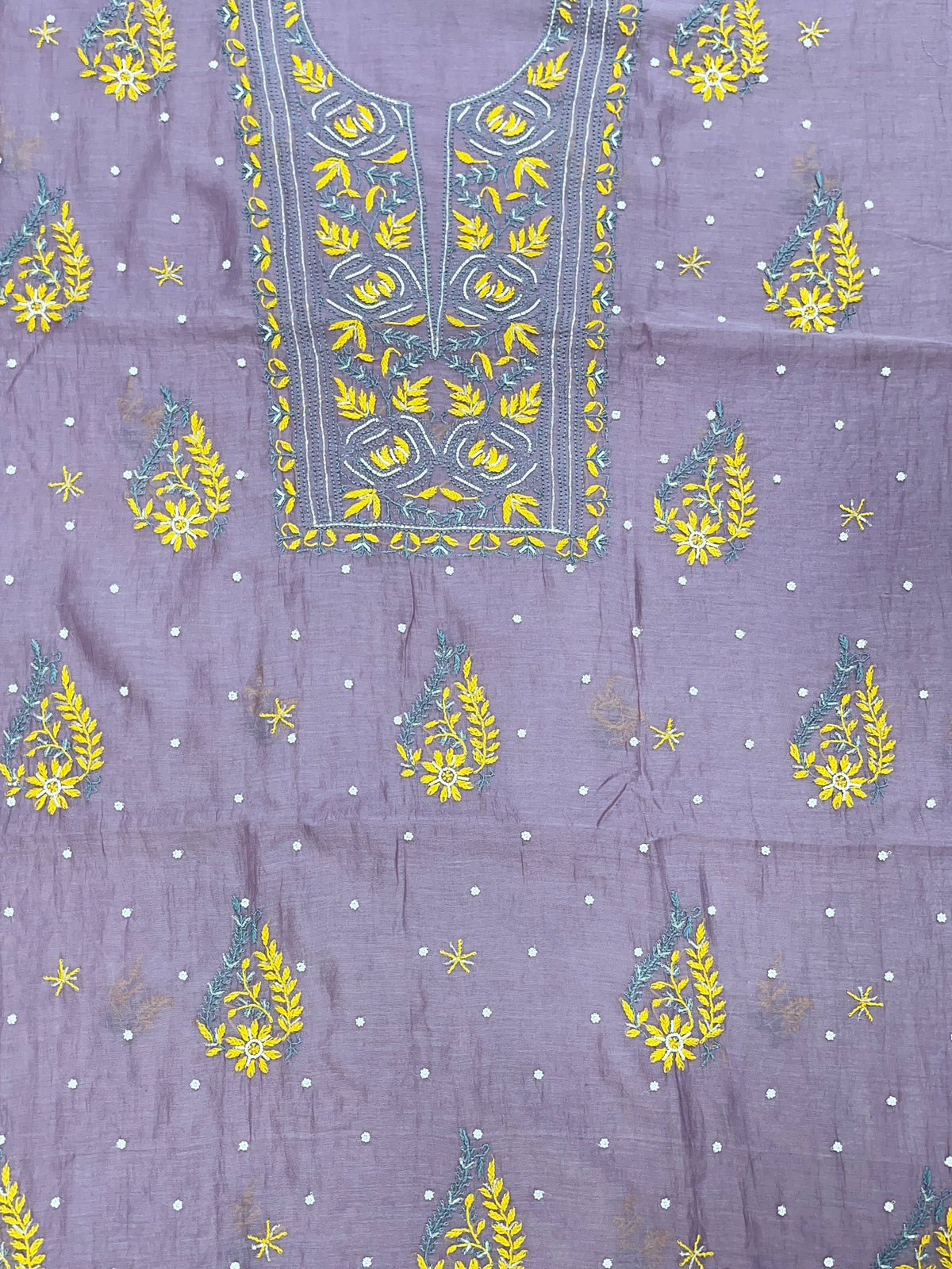 Noor-e-Mulmul | Dusty Mauve Mul Chanderi Chikankari Unstitched Suit