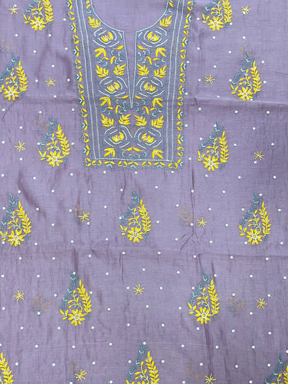 Noor-e-Mulmul | Dusty Mauve Mul Chanderi Chikankari Unstitched Suit