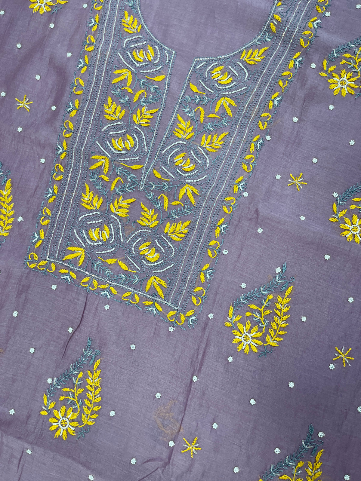 Noor-e-Mulmul | Dusty Mauve Mul Chanderi Chikankari Unstitched Suit